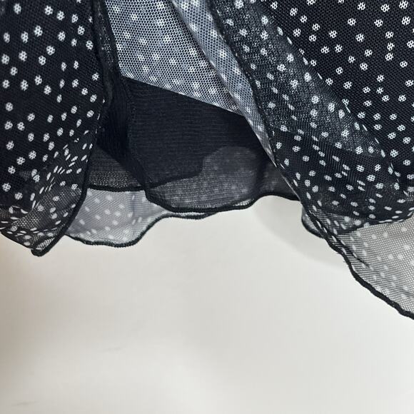 Polka Dot Ruffled Mesh Short Sleeve Top Black Womens 1X Max Studio Preppy Work - Picture 3 of 6